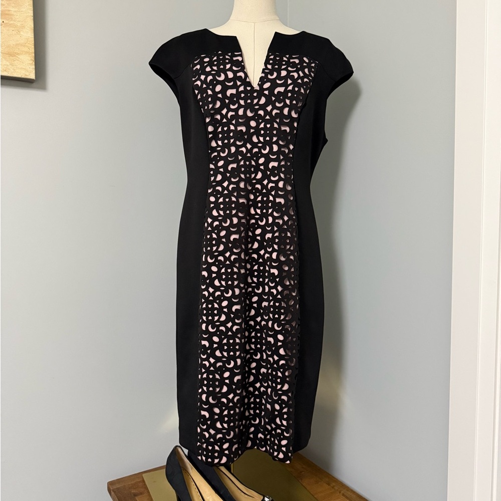Connected Apparel Black & Pink Cutout Midi Dress | Size 12